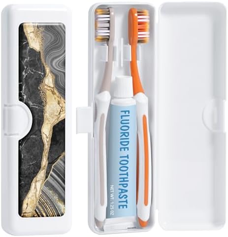 Toothbrush Travel Case - Colorful Pattern, Holder and Covers for Toothbrushes, Includes Tongue Scraper Case