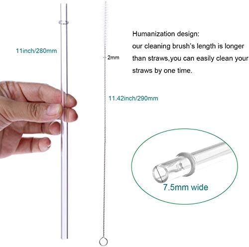 DAKOUFISH 11 Inch Clear Reusable Plastic Replacement Drinking Straws for 24 oz & 16 oz Mason Jar Tumblers,Set of 12 Pcs Straws with Cleaning Brush (11inch 7color)