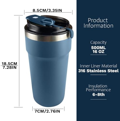 SPLMIFA Travel Coffee Mugs Leak-Proof, Reusable Coffee Cups with Lids, Stainless Steel Vacuum Insulated Coffee Tumblers, Thermal Insulation Cups for Men and Women Hot & Cold Drinks(4th-Blue, 16OZ)