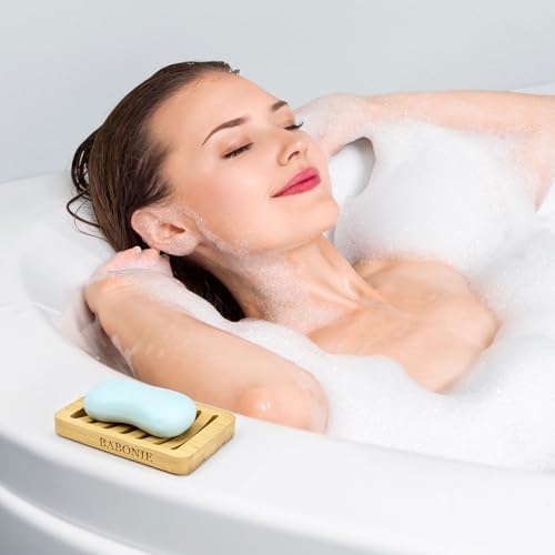 Bar Soap Holder, 2 Pack Self Draining Bamboo Sponge Holder - Curved Surface Slotted Soap Dish for Shower, Bathroom, Bathtub, Sink, RV, Packed in A Case(Bamboo Style)