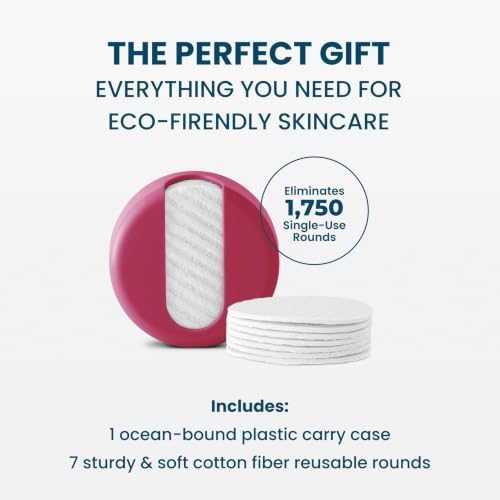 LastRound Reusable Makeup Remover Pads - 7 Washable Eco-Friendly Reusable Cotton Rounds for Face - Sustainable & Soft Cotton Face Pads for Facial Cleansing & Eye Makeup Removal - Travel Storage Case