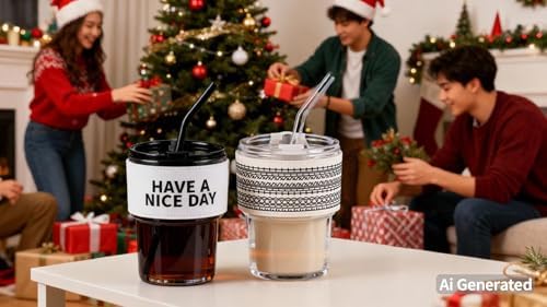 BLUEPOLAR 13oz/400ml Glass Water Tumbler with Straw and Lid Sealed Carry on Thick Wall Iced Coffee Cup for Water, Iced Tea, Fruit Juice (Have a Nice Day)