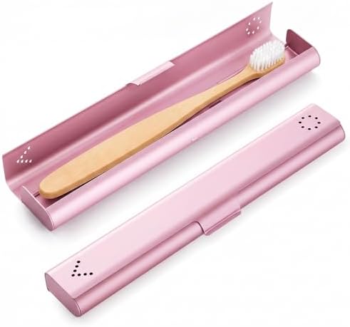Toothbrush Travel Case Aluminum, Portable Toothbrush Holders Travel, Manual Toothbrush Case Container for Traveling, Bathroom, Camping, Business Trip-1Pack Pink