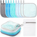 VitalCozy 10 Pack Makeup Remover Cloths, Makeup Remover Towels Reusable Face Cloth Eraser for Washing Face Microfiber Washcloth for Women Cleansing Just Water with Mesh Bag(Blue Colors)
