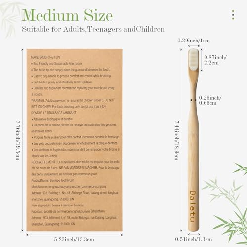 Daletu Extra Soft Bamboo Toothbrushes for Sensitive Gums, 20000 Extra Soft Bristle Toothbrushes for Adults, Eco-Friendly, Natural Wooden Organic Micro Nano Bamboo Bristle Toothbrush - 4 Pack