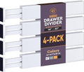 4-Pack Drawer Divider - 2.6" High, 16" to 22" Adjustable Bamboo Drawer Organizers for Clothes, Expandable Dresser Separators in Bedroom/Bathroom/Kitchen/Office Organization and Storage (White)