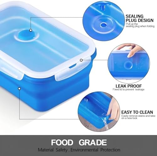 Zopeal 8 Pcs Collapsible Food Storage Containers Foldable Silicone Lunch Containers with Lids 4 Silicone Rectangle Collapsible Bowls and 4 Round Food Bowls Microwave Freezer Dishwasher Safe (Colorful)