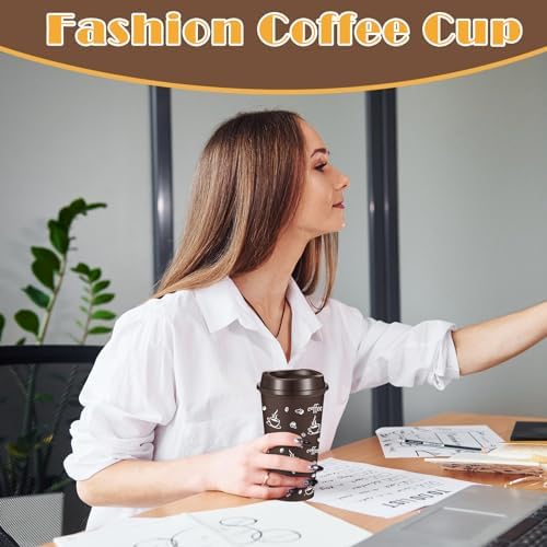 6 Sets Reusable Coffee Cups with Lids, 16oz, Brown