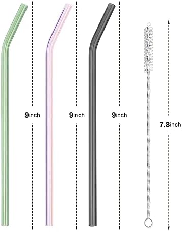 Reusable Glass Straws - 9" L x 8 mm W - Smoothie Drinking Straws for Smoothie, Milkshakes, Pack of 6 with 1 Cleaning Brush (mix1)