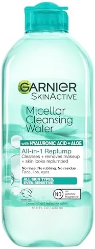 Garnier Micellar Water with Hyaluronic Acid, Facial Cleanser & Makeup Remover, Hydrating and Plumping, For All Skin Types, Vegan, Cruelty Free, 13.5 Fl Oz (400mL), 1 Count