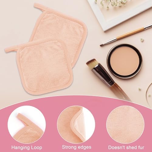 Puomue Makeup Remover Cloth 12 Pack, Ultra Soft and Reusable Microfiber Makeup Remover Towels for All Skin Types, Perfect Face Towels for Women, 6 Inch x 6 Inch, Pink