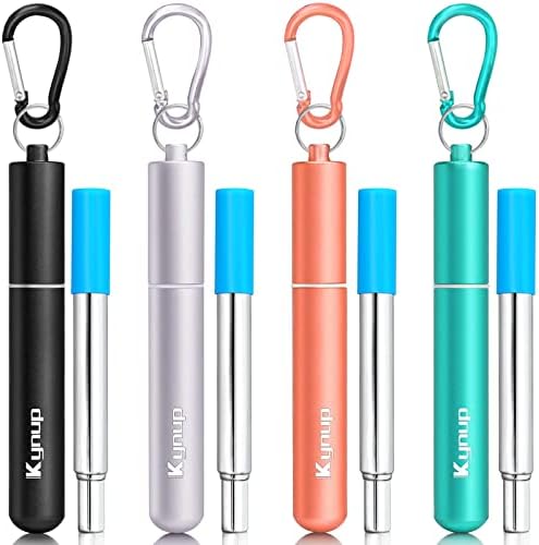 Kynup Reusable Metal Travel Straws with Case & Cleaning Brushes (4Pack)