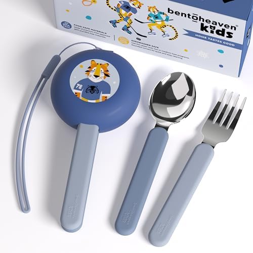 Bentoheaven Kids Utensils Set with Case, Reusable Fork & Spoon, Tiger