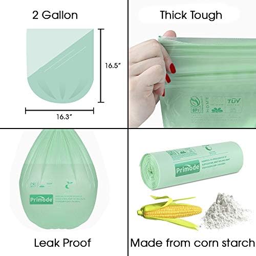 Compost Bags, Compostable Trash Bags 2.6 Gallon Compostable Bags, Small Compost Bags for Countertop bin Extra Thick 0.71 Mil. ASTM D6400 Certified By BPI and TÜV AUSTRIA (2.6 Gallon, 200 Units)