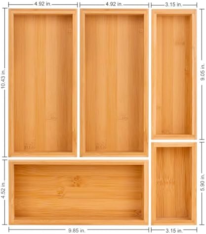 bamboo drawer organizer Set,expandable drawer dividers,wooden storage organizers,drawer organizers for kitchen, bathroom,flatware,Tea Bag Organizer (2 X 5PCS Natural)