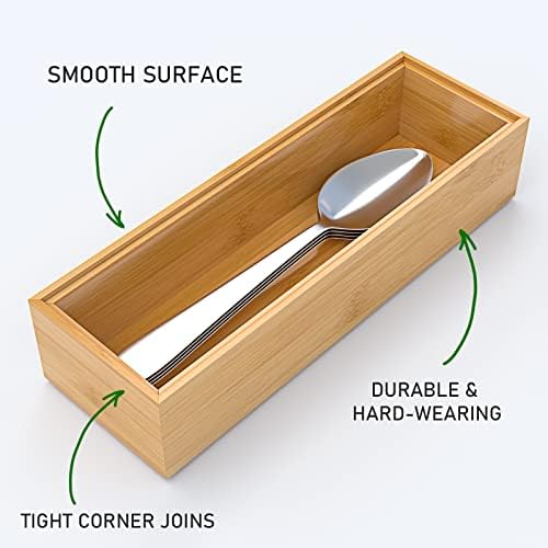 VeyFey Silverware Tray for Drawer, Stackable Kitchen Bamboo Drawer Organizer 9" x 3" x 2" Set of 2