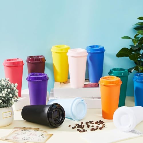 FillTouch 24 Pcs 16 oz Reusable Coffee Cups with Lids, Bright Colors