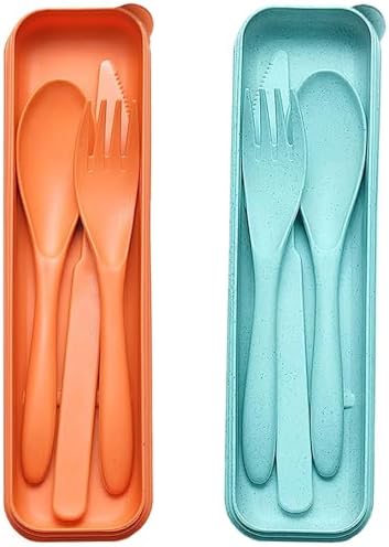 Reusable Travel Utensils Set with Case Wheat Straw Fork Spoon Knife Cutlery