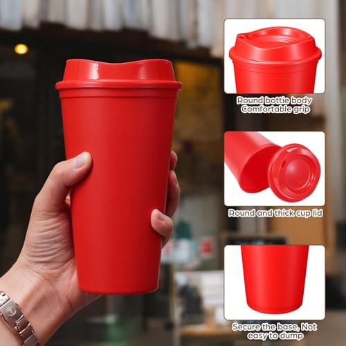 12 Pcs 16 Oz Reusable Coffee Cups with Lids - Plastic Travel Hot Cups Bulk Coffee Tumblers for DIY Hot Cold Drinks Party Favors Coworker (Yellow)