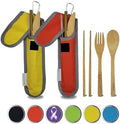 Travel Utensils with Case Set Fork, Knife, Spoon, Chopsticks, Straw, Straw-cleaning brush, Travel Pouch and Carabiner, Excellent For Everyday Use! ((2 Sets) Sunset Red/Sunrise Yellow)