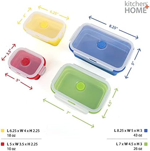 Kitchen Home Thin Bins Collapsible Containers – Set of 4 Rectangle Silicone Food Storage Containers – BPA Free, Microwave, Dishwasher and Freezer Safe