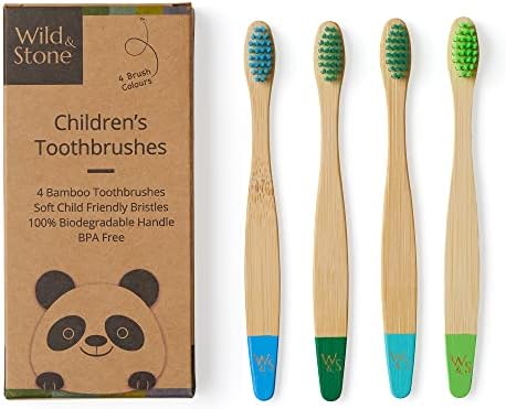 Wild & Stone Kids Bamboo Toothbrushes, 4-Pack, Soft Bristles, BPA-Free