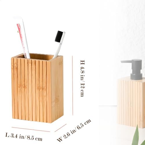Fluted Bamboo Toothbrush Holder, Square Minimal Design