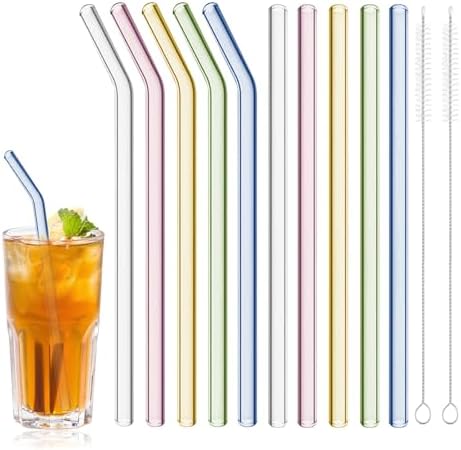 10 Pcs Reusable Glass Straws Shatter Resistant, 8” Colorful Glass Straws