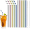 10 Pcs Reusable Glass Straws Shatter Resistant, 8” Colorful Glass Straws