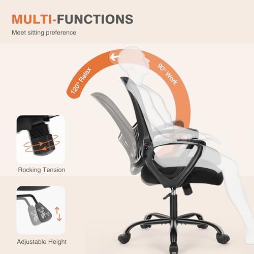Sweetcrispy Home Office Chair, Mesh Office Chair, Lumbar Support, Black