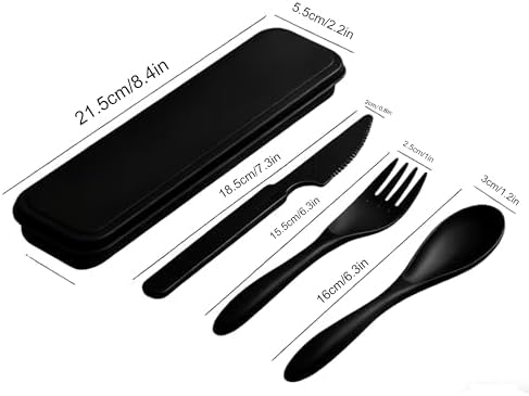 Wheat Straw Travel Cutlery 3pk Portable Knife Fork Spoon with Storage Case