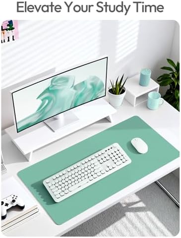 YSAGi Leather Desk Protector, Office Mat, Large Mouse Mat, Non-Slip PU Leather Blotter, Laptop Desk Mat, Waterproof Writing Pad for Office and Home(Green-Blue, 42" x 17.2")