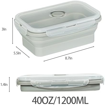 Plus 4PCS Foldable Silicone Food Storage Containers for Kitchen Storage for Leftovers Fruits and Meal Prep Dishwasher Safe Microwave Safe Ideal for Home and Travel (grey, 40OZ)