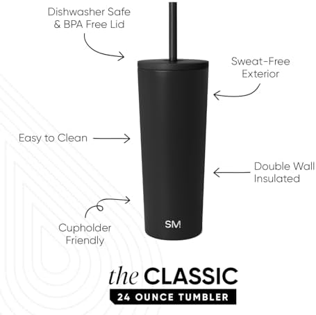 Simple Modern Iced Coffee Tumbler, Insulated | 24oz | Black