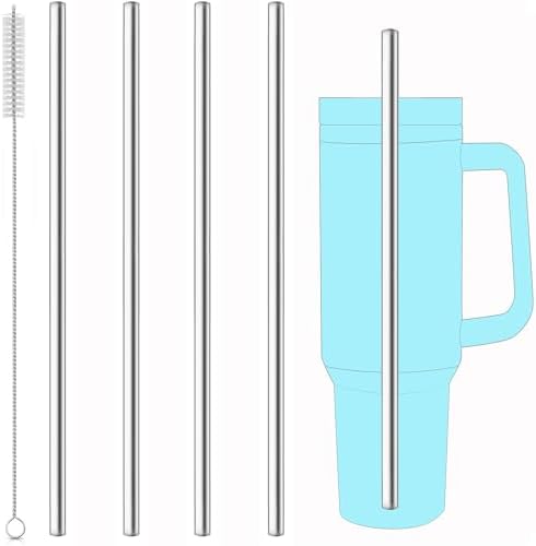 dcieiosul Set of 4 Reusable Metal Straws, Long Stainless Steel Straw with Cleaning Brushes and Case, Drinking for 40 oz and 30 oz Tumblers