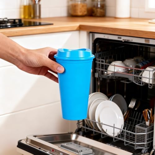 16oz Reusable Plastic Coffee Cups with Lids, 13 Pack, Blue