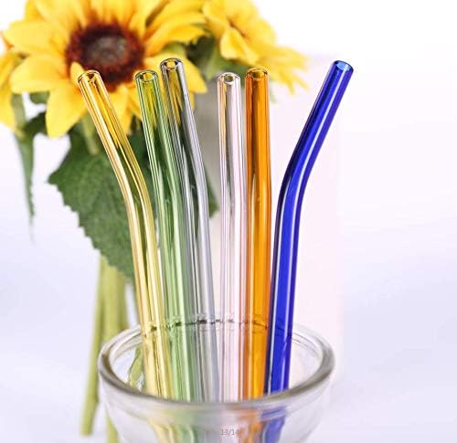 Reusable Glass Straws - 9" L x 8 mm W - Smoothie Drinking Straws for Smoothie, Milkshakes, Pack of 6 with 1 Cleaning Brush (mix1)