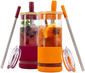 Pandaloo® Glass Cups With Lids and Straws -20 Fl Oz- Perfect Size Iced Coffee Cup - Smoothie Cup With Bamboo Lid and On the go Lid - Glass Tumbler (2 Count (Pack of 1), Boysenberry-Autumn Gold)