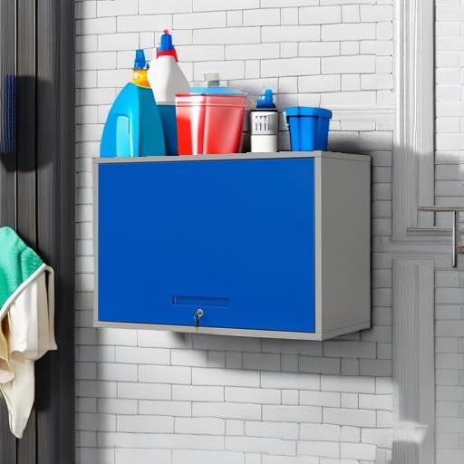 Yizosh Metal Storage Cabinet with Doors & Shelves - Wall Mounted, Floating - Blue Gray, 21.6" H - For Garage, Basement, Kitchen, Warehouse