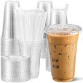 AOZITA [100 Sets 12 oz Clear Plastic Cups With Lids and Straws, Disposable Cups With Lids for Iced Coffee, Smoothie, Milkshake and Cold Drinks.