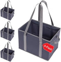 BAG-THAT! 4pk Reusable Grocery Bags Shopping Bags Tote Box Large Heavy Duty Groceries Bag Handles Foldable Reinforced Bottom (Navy Blue/Gray)