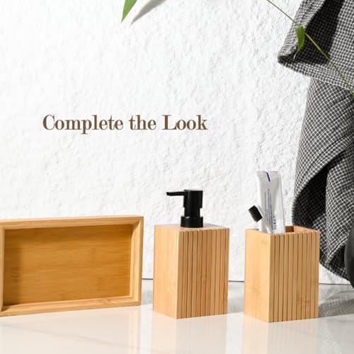 Fluted Bamboo Toothbrush Holder, Square Minimal Design