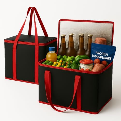 musbus 2Pk Trunk Organizer for Car Insulated Reusable Grocery Bags, Collapsible Cooler Bag for Groceries, Heavy Duty Large Insulated Bag (Large, Charcoal Black)