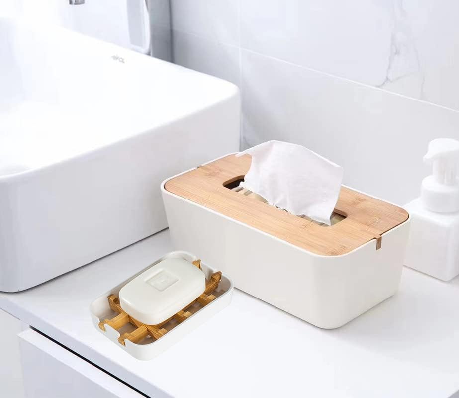 Classic Bamboo Fiber Soap/Sponge Dishes, Bar Sink Soap Holder, Bathroom Small Soap Tray, White