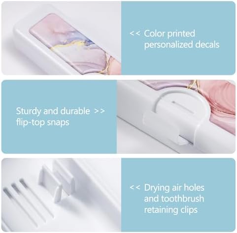 Toothbrush Travel Case - Colorful Pattern, Holder and Covers for Toothbrushes, Includes Tongue Scraper Case