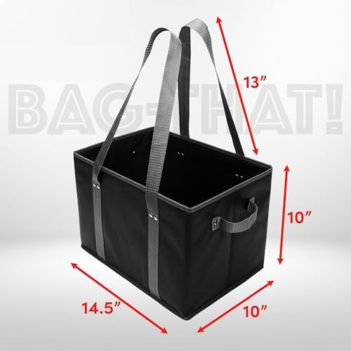 BAG-THAT! 4pk Reusable Grocery Bags Shopping Bags Tote Box Large Heavy Duty Groceries Bag Handles Foldable Reinforced Bottom (Black)