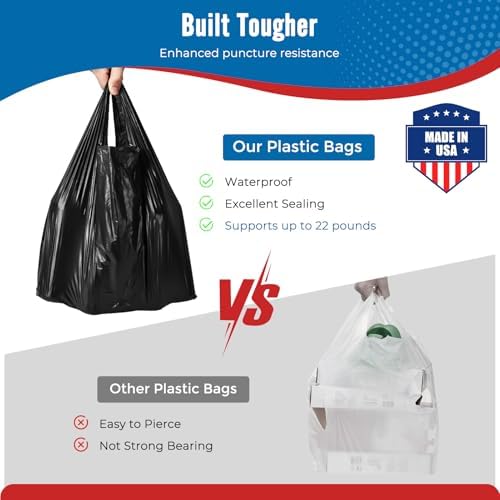 Fuxury 1000 Count Black Plastic Grocery Shopping T-shirt Bags with Handles