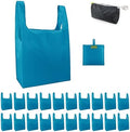 BeeGreen Light Blue Reusable Shopping Bags Wholesale Blue Reusable Grocery Bags Bulk Foldable-Machine Washable with Zipper Storage Pouch 20 Pieces