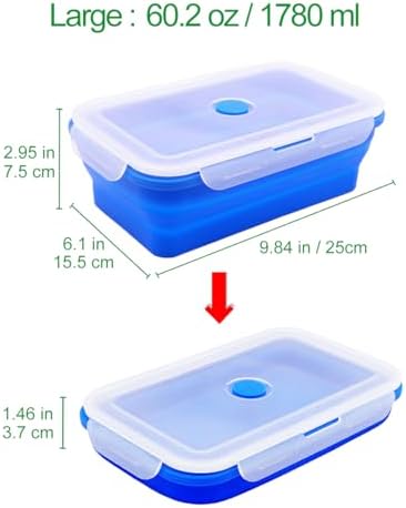 Set of 2 Extra Large Collapsible Silicone Food Storage Containers With Lids, 82.8oz + 60.2oz Meal Prep Bento Lunch Boxes, Microwave,Dishwasher and Freezer Safe For Kitchen, Camping, BPA Free