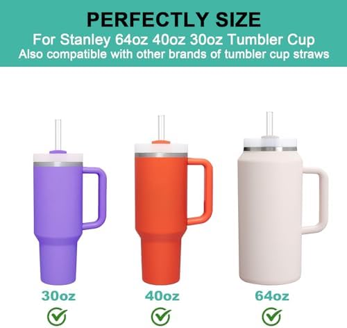 12 PCS Replacement Straws for Stanley|Owala|Simple Modern 40oz 30oz Tumbler, Reusable Clear Drinking Straws with Cleaning Brush for Stanley Cup Accessorie，BPA Free, Dishwasher Safe